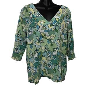 Columbia Womens Size Medium V Neck Floral Guaze 3/4 Sleeve Blouse Cottage Core